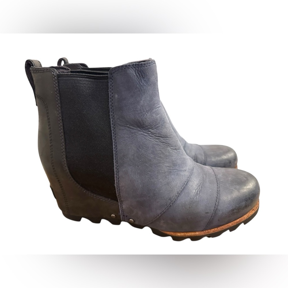 Sorel Lea Wedge Joan of Arctic Chelsea Navy Blue Black 8.5 Leather